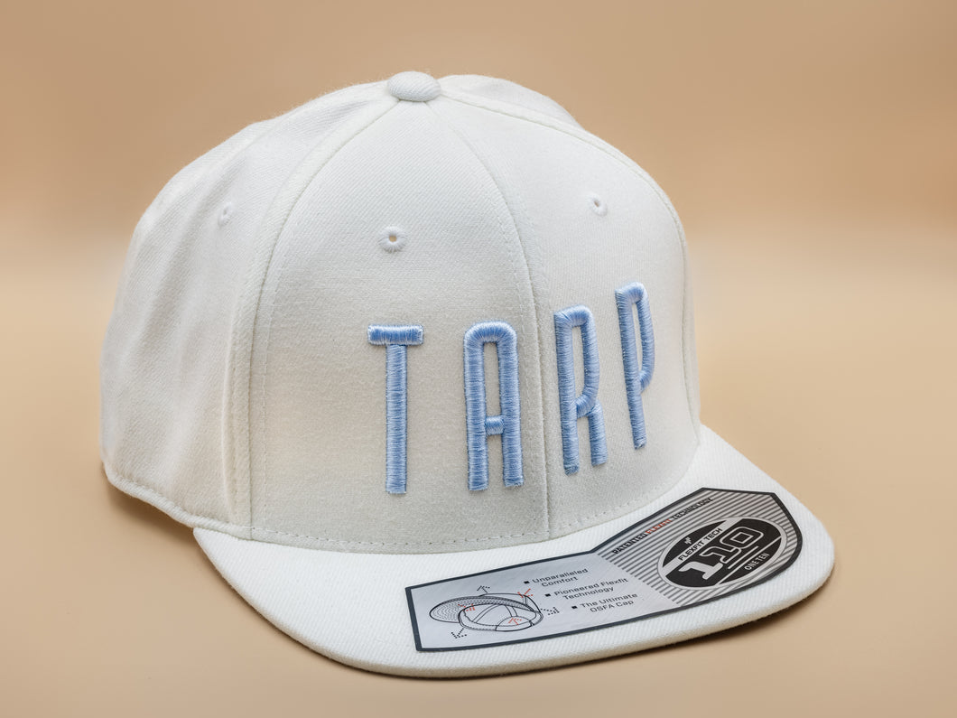 Puffy Tarp Flat Bill Snapback Hat - White/Baby Blue